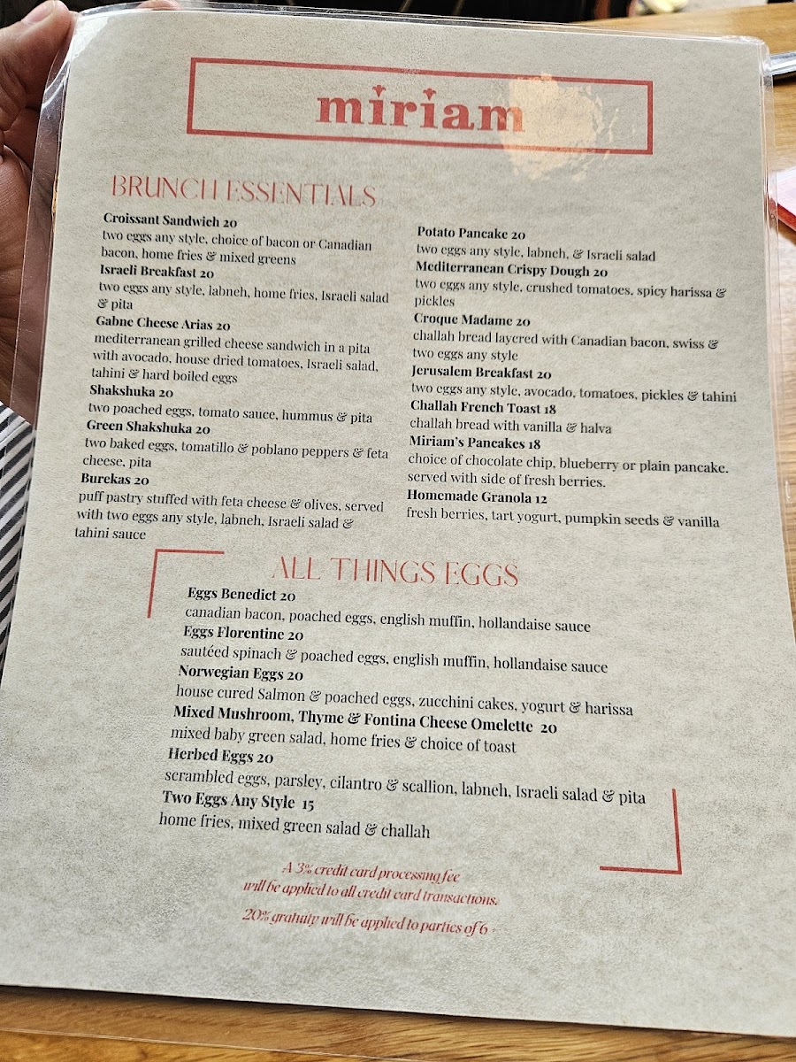 Miriam Restaurant Menu - Image 1